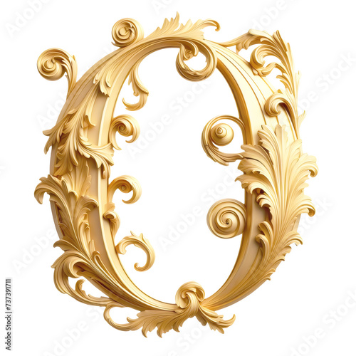 An ornate Heraldic style golden O letter cutout