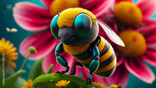 cute cartoon bee character, flowers © tanya78