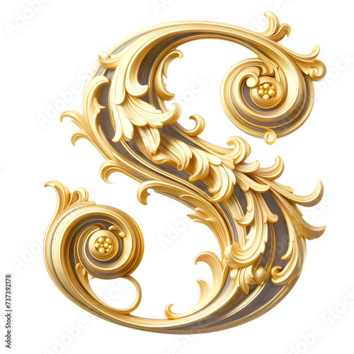 An ornate Heraldic style golden S letter cutout