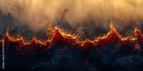 Halloween lava explosions wave and fire on gold background. Orange, red, and black smoke banner collection. Inferno copy space for text. Backdrop for mobile, web by Vita