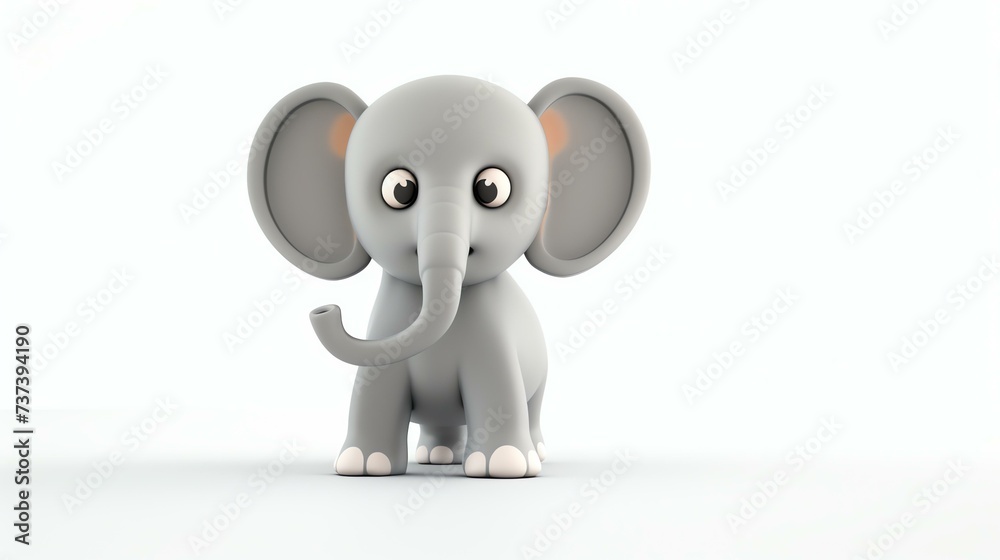 A charming and lifelike 3D rendering of a cute elephant, depicted on a crisp white background. Perfect for adding a touch of whimsy to any project or design.