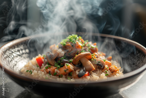 Steamed rice dish with mushrooms