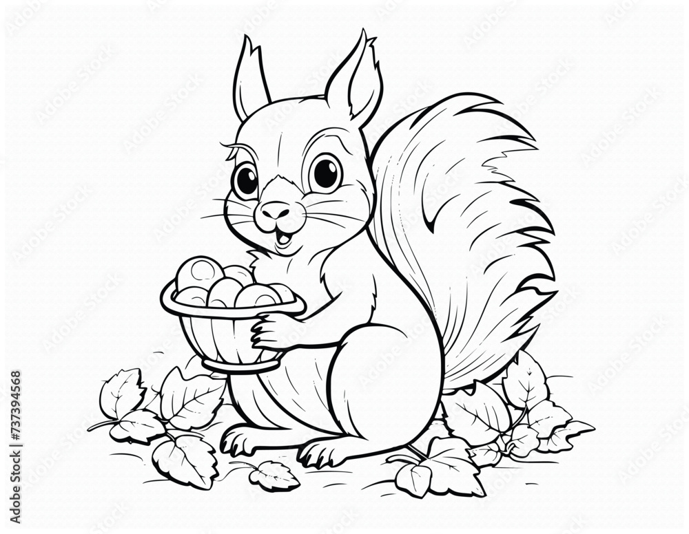 Obraz premium Cute Squirrel Eating Coloring Pages Drawing For Kids