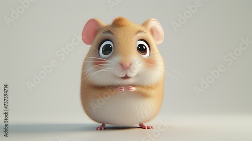 A delightful 3D rendering of a cute hamster sitting cheerfully on a pristine white background, perfect for adding charm to any project or design. This adorable little creature will bring joy © stocker