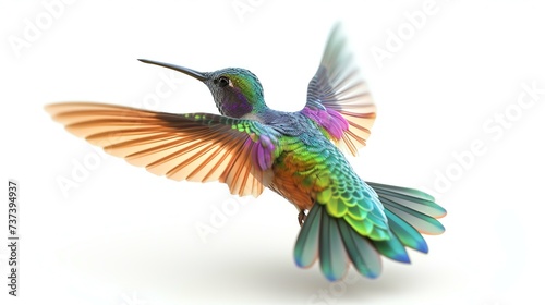 A charming 3D rendering of a delightful hummingbird perched gracefully on a pure white background. This vibrant and cheerful image is perfect to add a touch of nature's wonder to any project © stocker