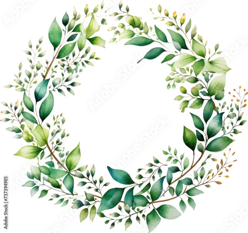 Green laurel wreath watercolor. Floral design elements. Perfect for wedding invitations, greeting cards. 