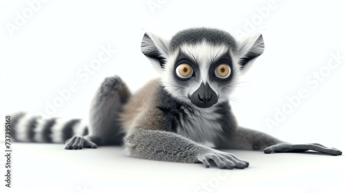 A delightful 3D render of a charming lemur, featuring big round eyes and a playful expression, set against a clean white background. Perfect for adding a touch of cuteness to any project or
