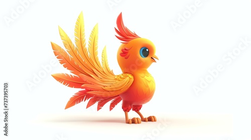 A charming 3D depiction of a cute phoenix showcasing vibrant colors and intricate details against a clean white background. Perfect for adding a touch of magic to any project. © stocker