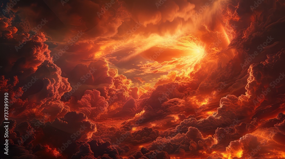 Stunning apocalyptic red cloudscape. AI generated.