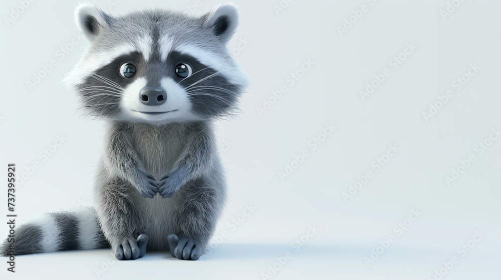 A 3D adorable raccoon with charming expressions, beautifully crafted on a pure white background. Perfect for adding a touch of cuteness to your designs!