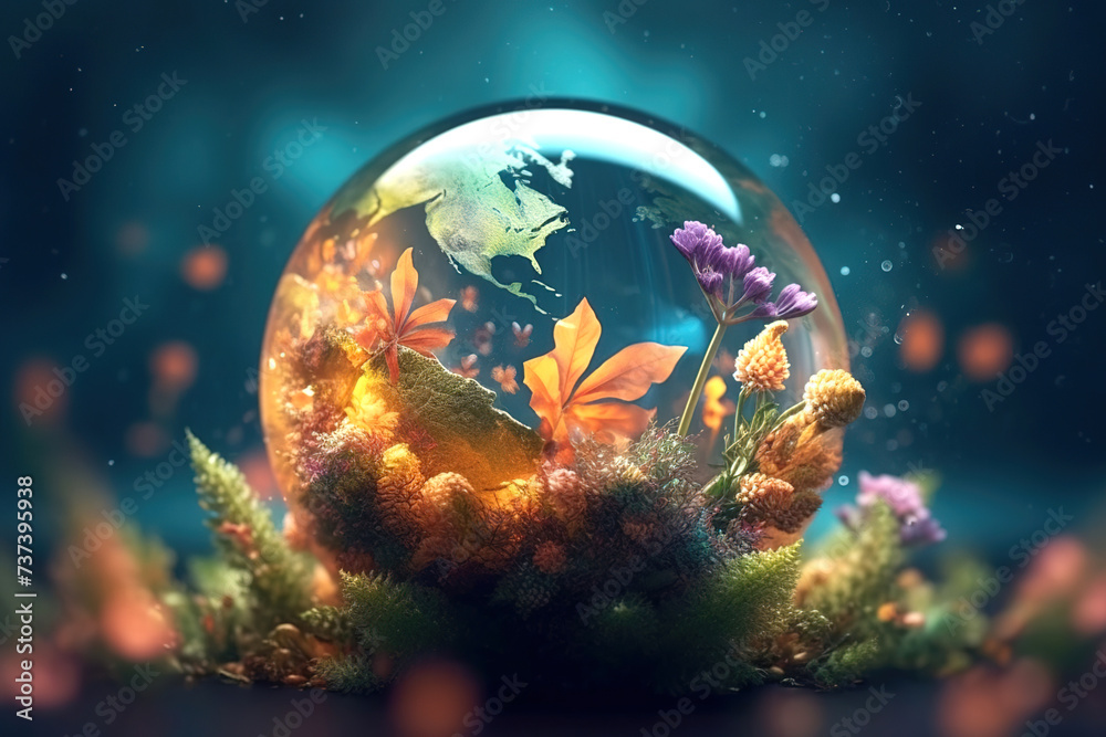 The beautiful planet Earth in outer space is covered with colorful flowers. The concept of global ecology and environmental protection The beautiful planet Earth in outer space is covered with colorful flowers. The concept of global ecology and environmental protection