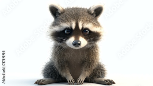A delightful 3D rendering of an adorable raccoon, showcasing its playful expression, glossy fur, and perfectly detailed features against a crisp white background. Perfect for adding a touch © stocker