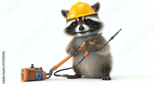 A delightful 3D raccoon character donning an electrician's outfit, ready to fix electrical matters. This cute critter brings charm and expertise to any project.