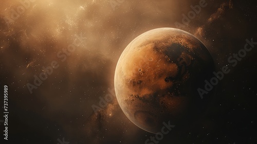 Planet Mars in outer space. AI generated.