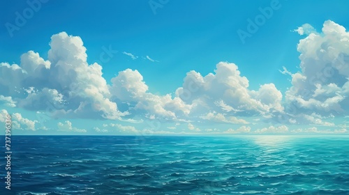 Peaceful daytime seascape with clear blue skies and calm ocean waters.