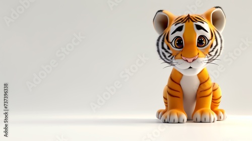 A charming 3D tiger illustration  perfect for adding an adorable touch to your projects. With its endearing expression  this cute tiger will surely captivate your audience. The white backgro