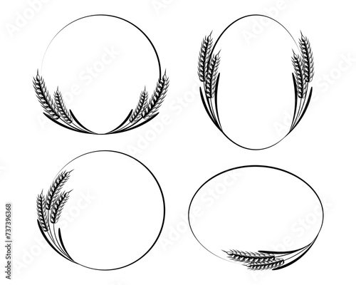 Set of round abstract golden icons of ears of wheat. Logo, icon, template, decor element, vector
