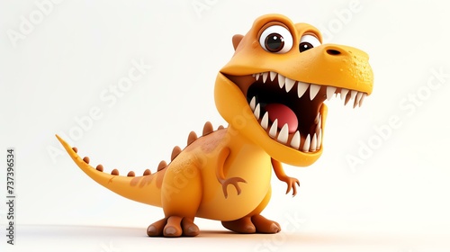 A 3D rendering of an adorable tyrannosaurus  showcasing its cute and playful nature. This charming dinosaur is set against a clean white background  making it perfect for all kinds of creati