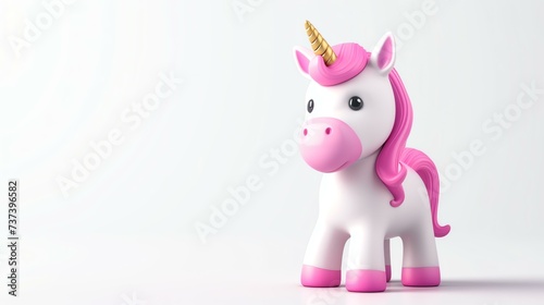 A magical 3D rendering of a cute unicorn on a pristine white background  perfect for adding a touch of enchantment to your creative projects.