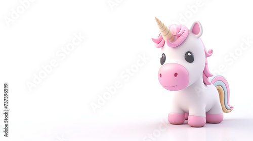 A delightful 3D rendering of a cute unicorn against a pristine white background  spreading magic and joy. Perfect for adding a touch of whimsy to any project or design.