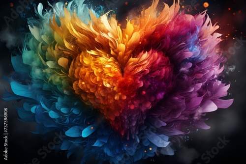 A bright, whirling heart of clouds, shimmering with multicolored colors of love