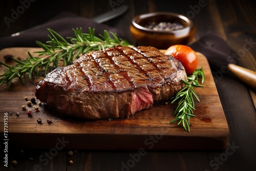 Steak in the kitchen on a wooden cutting board