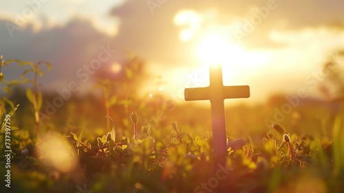 A captivating image of a Christian cross bathed in the warm glow of the sun, evoking a profound sense of spirituality and serenity.