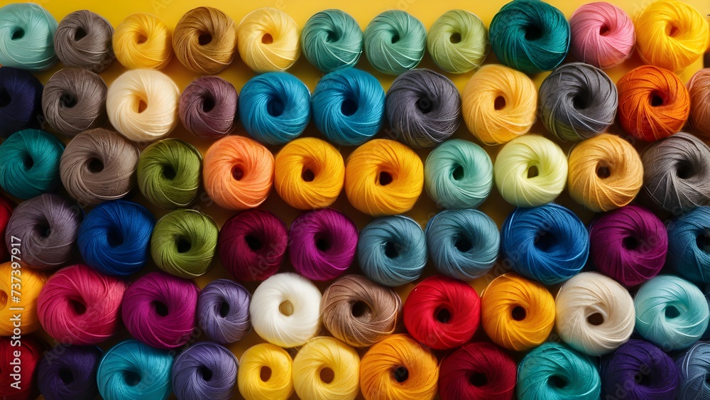 Closeup image of colorful wool yarn balls. Shelf with multi-colored threads for knitting Closeup image of colorful wool yarn balls. Shelf with multi-colored threads for knitting