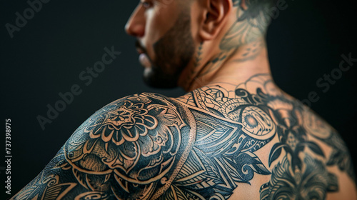 Maquete de desenho de tatuagem no ombro de um homem  photo