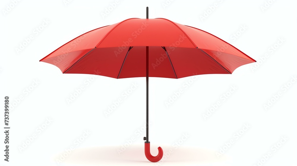 A vibrant, 3D rendered icon of a red umbrella stands out against a clean white background, offering a versatile and eye-catching image for various creative projects. Perfect for illustrating