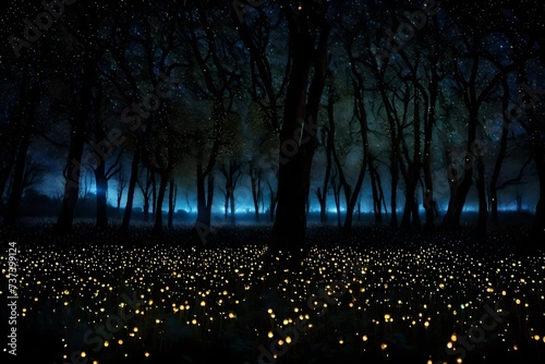 The surreal beauty of a field of bioluminescent fireflies creating a dazzling light show.