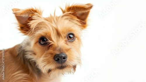 Adorable small dog posing for the camera against a clean and simple background. Its captivating gaze will melt your heart!