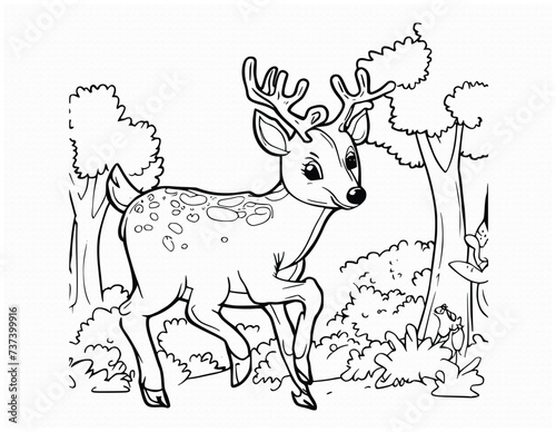 deer walking in the forest coloring page for kids © MyCreativeLife