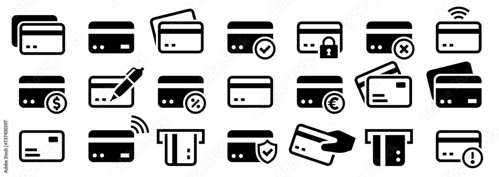 Credit Card Big icons set. Editable Stroke. Payment icons. Vector illustration