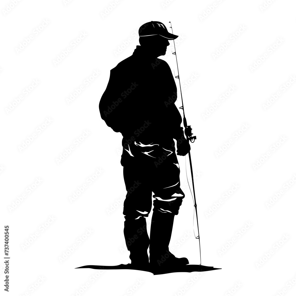 Fototapeta premium Silhouette fisherman black color only full body