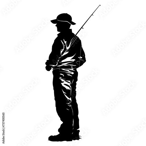 Silhouette fisherman black color only full body