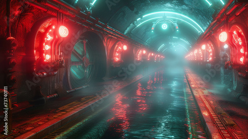 Steampunk adventure in a neon-lit underground labyrinth