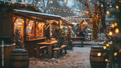A magical festive holiday market adorned with dazzling lights and whimsical decorations. Immerse yourself in the joyous ambiance and explore the charming stalls offering unique gifts and del © stocker