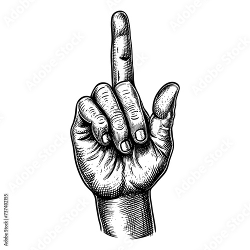 hand gesture in old engraving style for drawing reference