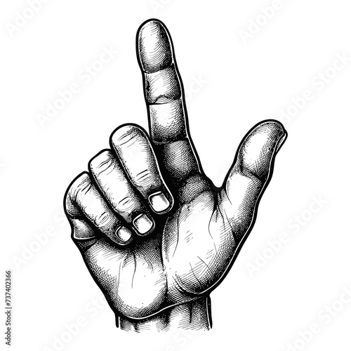 hand gesture in old engraving style for drawing reference