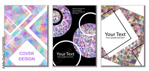 Cover design. Set of 3 covers. Imitation of crumpled paper. Unusual bright abstract background for magazine, book, splash, banner, vector. Imitation of crumpled paper