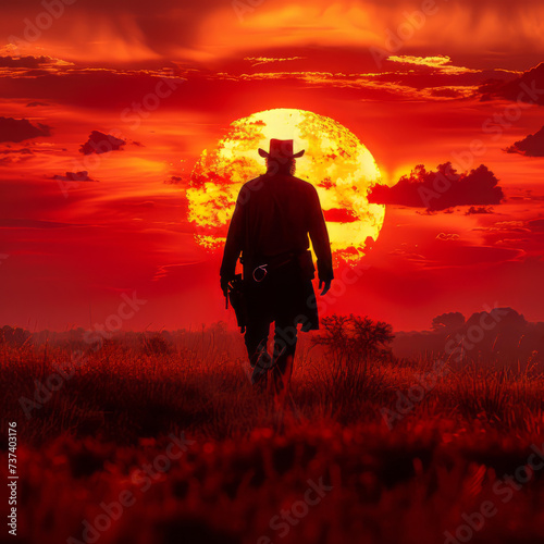 silhouette of a cowboy in the sunset