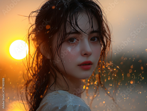portrait of a woman on the rain