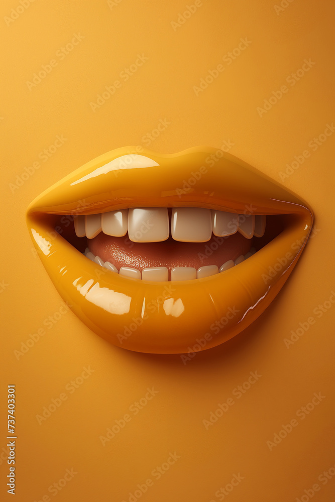 Yellow Lip With White Teeth on Yellow Background Yellow Lip With White Teeth on Yellow Background