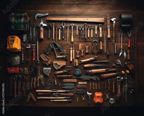 flat lay of engineer mechanic power tools on the table, A Wood-themed Website with a Toolbox Full of Possibilities. Timber Workshop, workshop tools, mechanic tools on wooden table, engineer tools,