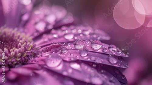 a close up of a purple flower with drops of water on the petals and a boke of light in the background. photo