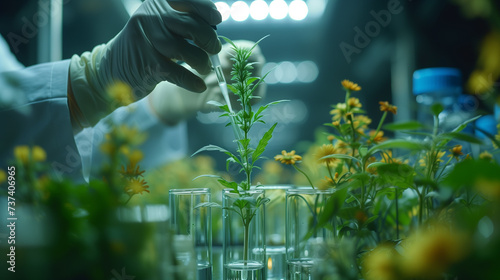 Scientist studying terrestrial plant in lab experiment