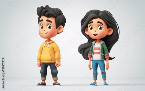 3d cute cartoon man and woman character.