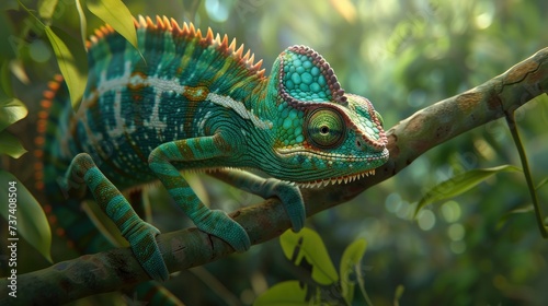 Cute adorable chameleon animal on nature's soft lap. In its natural habitat. Generative AI
