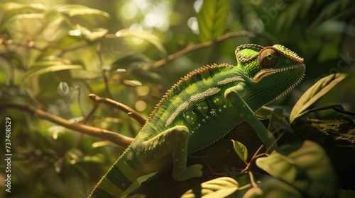 Cute adorable chameleon animal on nature's soft lap. In its natural habitat. Generative AI